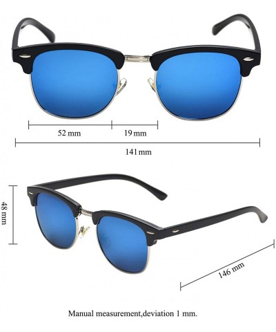 Square Vintage Semi Round Polarized Sunglasses for Men and Women 100% UV Protection Glasses - Blue Lens - C918YE9LN36 $12.72