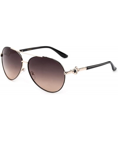 Aviator "Fergi" Women's Fashion Aviator Flash Lens Vintage Sunglasses - Black/Gold - C612G0T3AE3 $11.58