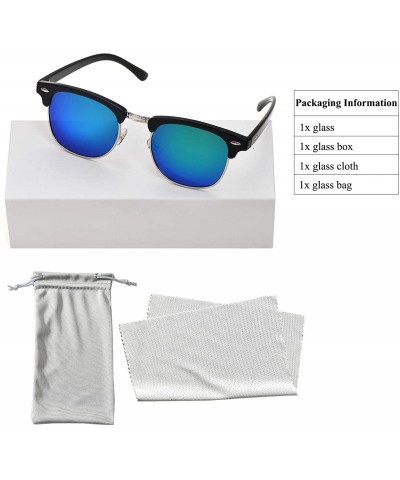 Square Vintage Semi Round Polarized Sunglasses for Men and Women 100% UV Protection Glasses - Blue Lens - C918YE9LN36 $12.72