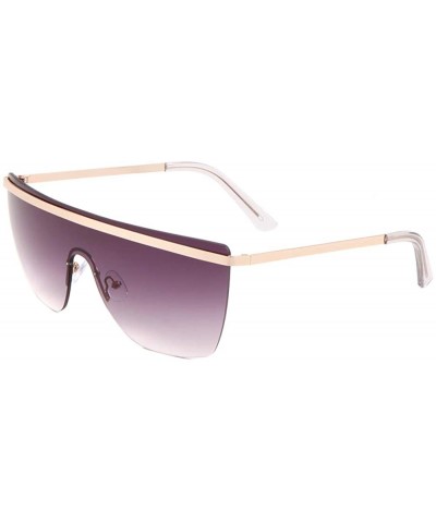 Shield Rimless Flat Top Rounded Square One Piece Shield Oceanic Color Sunglasses - Smoke - CN197OUE8X2 $27.01