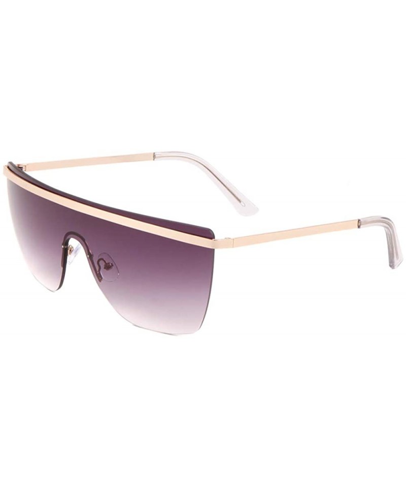 Shield Rimless Flat Top Rounded Square One Piece Shield Oceanic Color Sunglasses - Smoke - CN197OUE8X2 $14.76