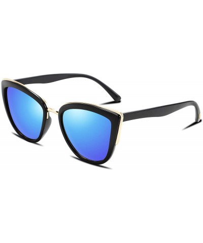 Oversized Cateye Sunglasses Women Vintage Cat Eye Female Ladies Sun Glasses B2498 - Blue - CV18U9GU7OQ $22.73