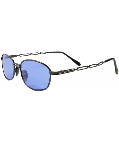 Rectangular Old Classic Vintage 80s Fashion Rectangle Sunglasses Gunmetal Frame Lens - Gunmetal & Blue - CQ18T3022CU $24.30