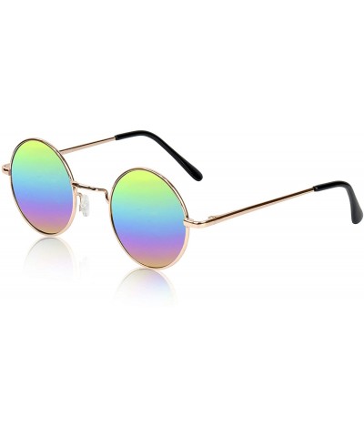 Round Round Sunglasses Hippie John Lennon Vintage Small Circle Gold Glasses - Rainbow-multicolored Lens - CQ18W0ZYTDC $9.58