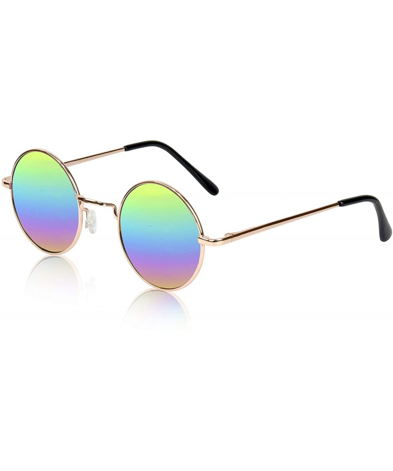 Round Round Sunglasses Hippie John Lennon Vintage Small Circle Gold Glasses - Rainbow-multicolored Lens - CQ18W0ZYTDC $21.76