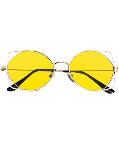 Cat Eye Sunglasses for Women Cat Eye Mirrored Flat Lenses Metal Frame Sunglasses - Yellow - CE18TH6NUGA $16.27