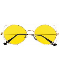 Cat Eye Sunglasses for Women Cat Eye Mirrored Flat Lenses Metal Frame Sunglasses - Yellow - CE18TH6NUGA $6.64