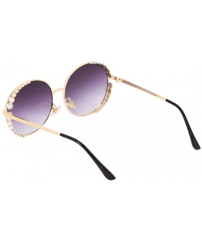 Round Women Fashion Round Pearl Frame Sunglasses UV Protection Sunglasses - Grey Lens - C118ULSL83G $16.51