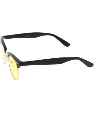 Square Polarized Lens Classic Half Frame Horn Rimmed Sunglasses 50mm - Matte Black-silver / Yellow Polarized - CH12NH7I1I7 $1...