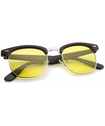 Square Polarized Lens Classic Half Frame Horn Rimmed Sunglasses 50mm - Matte Black-silver / Yellow Polarized - CH12NH7I1I7 $1...