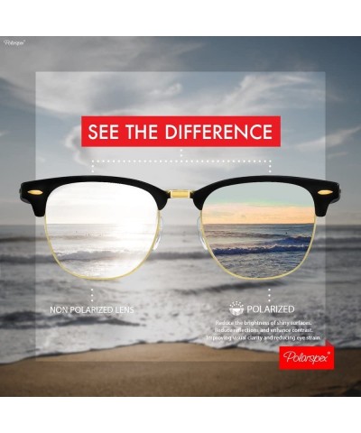 Semi-rimless Unisex Retro Classic Stylish Malcom Half Frame Polarized Sunglasses - Matte Black - Sunburst Yellow - C8187UHTDM...