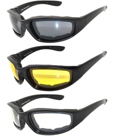 Sport Men Women Motorcycle Padded Black Glasses for Outdoor Activity Sport 1-2-3 Pack - 3_pairs-smoke_yellow_clear - CI11UO5S...