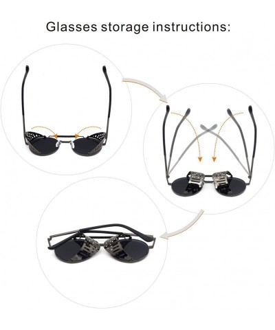 Goggle Women Men Round Sunglasses Retro Vintage Steampunk Style Mirror Reflective Circle lens - CL19030CN28 $18.69