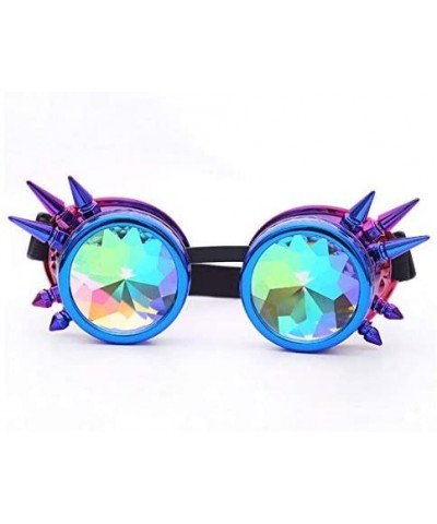Aviator Kaleidoscope Rave Rainbow Crystal Lenses Steampunk Goggles - Blue-purple - CC18GM2DTA5 $29.57