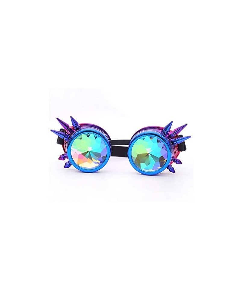 Aviator Kaleidoscope Rave Rainbow Crystal Lenses Steampunk Goggles - Blue-purple - CC18GM2DTA5 $16.16