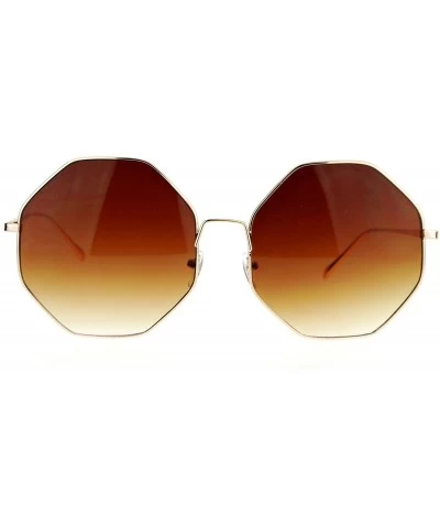 Oversized Womens Gradient Octagonal Groovy Sunglasses - Gold Brown - CK12JPB7YEL $23.86