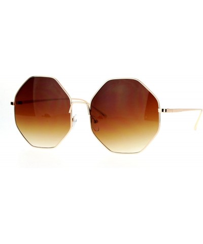 Oversized Womens Gradient Octagonal Groovy Sunglasses - Gold Brown - CK12JPB7YEL $9.61