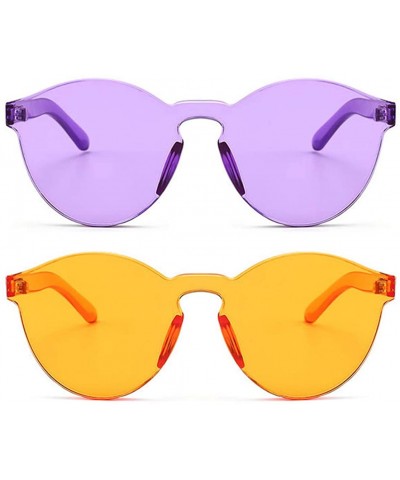Oversized Women One Piece Rimless Transparent Tinted Sunglasses Colored Lens - Purple Ad Orange - CH18TGDZLRT $28.65