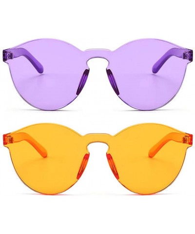 Oversized Women One Piece Rimless Transparent Tinted Sunglasses Colored Lens - Purple Ad Orange - CH18TGDZLRT $13.55