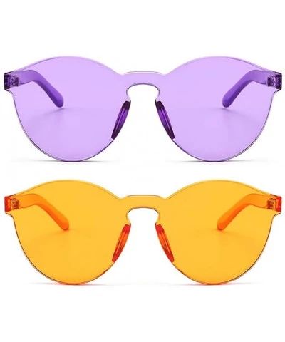 Oversized Women One Piece Rimless Transparent Tinted Sunglasses Colored Lens - Purple Ad Orange - CH18TGDZLRT $28.26
