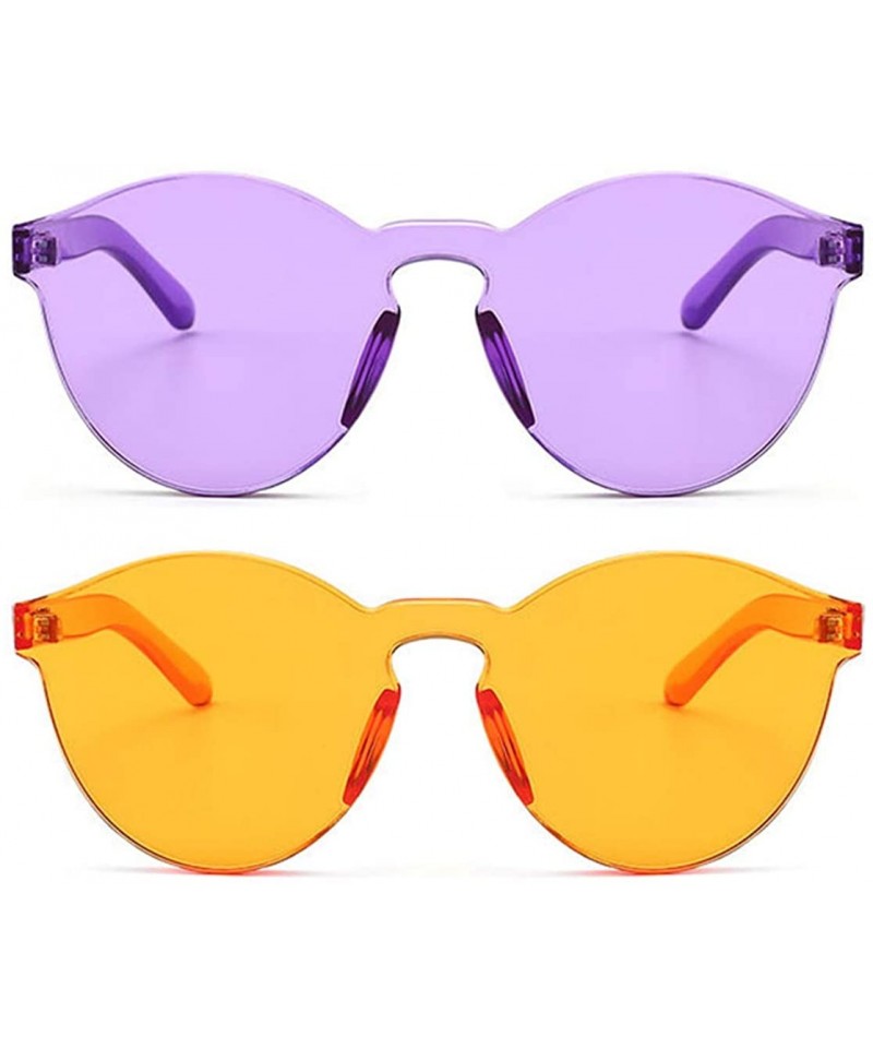 Oversized Women One Piece Rimless Transparent Tinted Sunglasses Colored Lens - Purple Ad Orange - CH18TGDZLRT $28.65