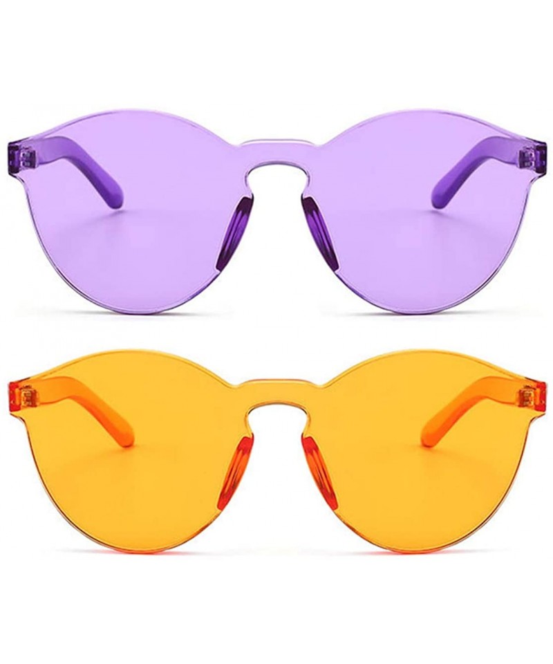 Oversized Women One Piece Rimless Transparent Tinted Sunglasses Colored Lens - Purple Ad Orange - CH18TGDZLRT $13.55