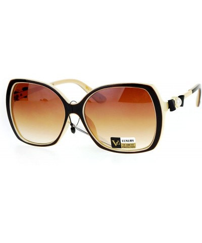 Oversized Womens Square Frame Sunglasses Classy Pearl Ribbon Design UV 400 - Brown Ivory - CX186US8Z0Y $11.86