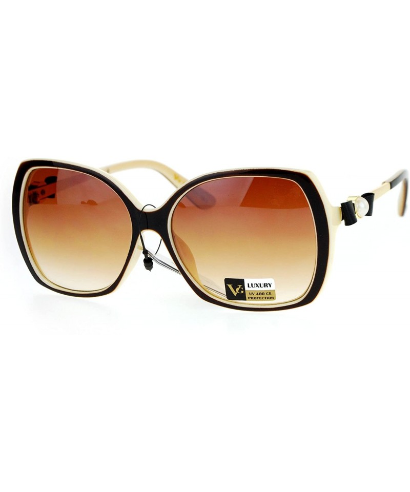 Oversized Womens Square Frame Sunglasses Classy Pearl Ribbon Design UV 400 - Brown Ivory - CX186US8Z0Y $11.86