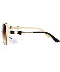 Oversized Womens Square Frame Sunglasses Classy Pearl Ribbon Design UV 400 - Brown Ivory - CX186US8Z0Y $11.86