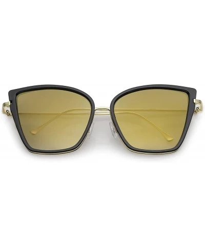 Cat Eye Women's Oversize Slim Arms Colored Mirror Lens Cat Eye Sunglasses 56mm - Black Gold / Gold Mirror - CX182T8N265 $21.72