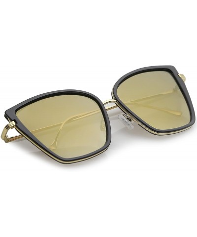 Cat Eye Women's Oversize Slim Arms Colored Mirror Lens Cat Eye Sunglasses 56mm - Black Gold / Gold Mirror - CX182T8N265 $11.00