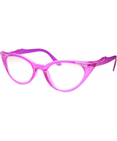 Oval Vintage Mod Womens Fashion Rhinestone Cat Eye Clear Lens Sunglasses - Lavender - CO12C4WYMI9 $12.89