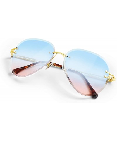 Oval Women Aviation Sunglasses - Polycarbonate UV 400 Adjustable Legs - Blue - CE18UMYQGC2 $24.11