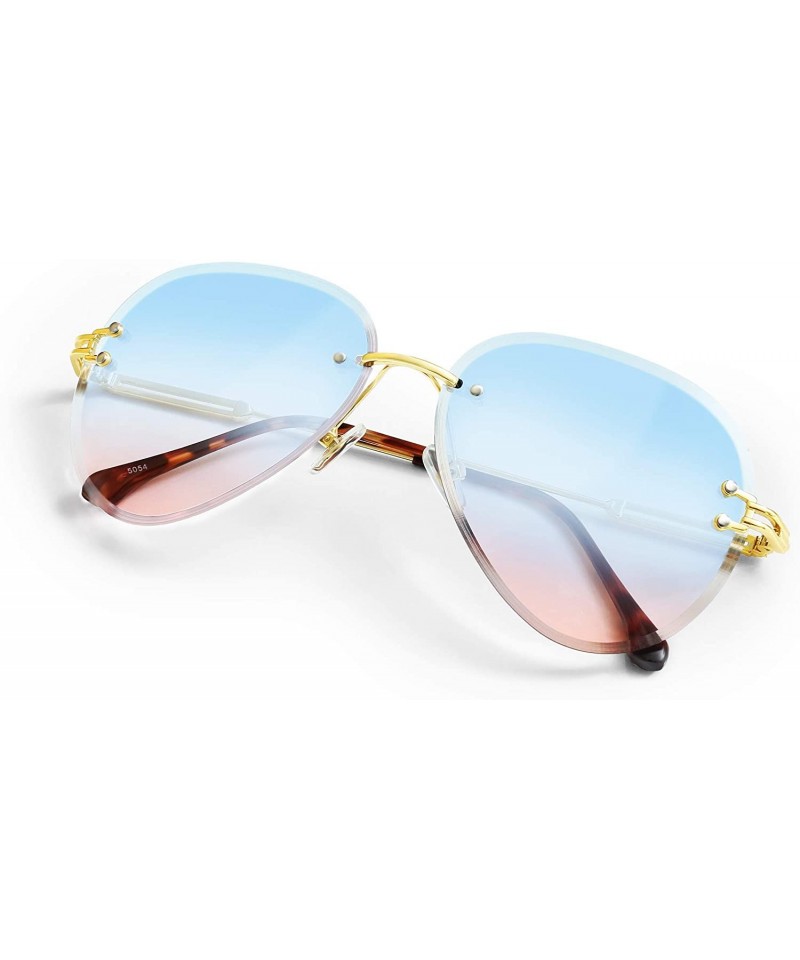 Oval Women Aviation Sunglasses - Polycarbonate UV 400 Adjustable Legs - Blue - CE18UMYQGC2 $15.11