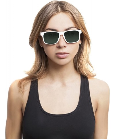 Sport Unbreakable SPORT Sunglasses- White Frame- Anti-Reflective Green Lens - CB12N8TVNHO $11.79