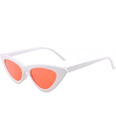 Cat Eye Vintage Cat-Eye Sunglasses for Women - Ladies Plastic Frame Mirrored Lens Colorful Mini Narrow Square Sunglasses - C9...