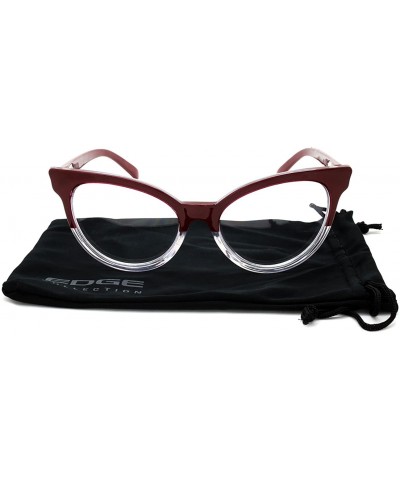 Oval Cat Eye Sunglasses Two-tone with Clear Lens C9401P - Red-clear - CQ1850565UK $7.57