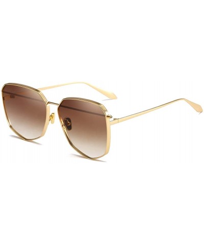 Oval Unisex Sunglasses Retro Black Grey Drive Holiday Oval Non-Polarized UV400 - Gold Brown - CM18R09HAMK $20.16