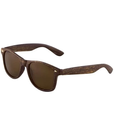 Square Faux Bamboo Wood Print Square Sunglasses - Dark Brown - CM184U6YCZZ $18.68