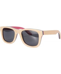 Rectangular Handmade Polarized Wood Sunglasses Skateboard Wooden Sun Glasses UV400 Protection-Z68004 - Nature/Cyan/Pink - C11...