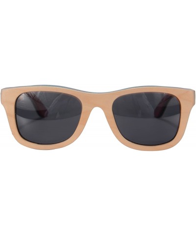 Rectangular Handmade Polarized Wood Sunglasses Skateboard Wooden Sun Glasses UV400 Protection-Z68004 - Nature/Cyan/Pink - C11...