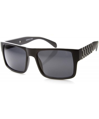 Square Retro Fashion Watch Link Temple Flat Top Square Sunglasses - Black-gunmetal Smoke - C211W0DAN4J $19.97