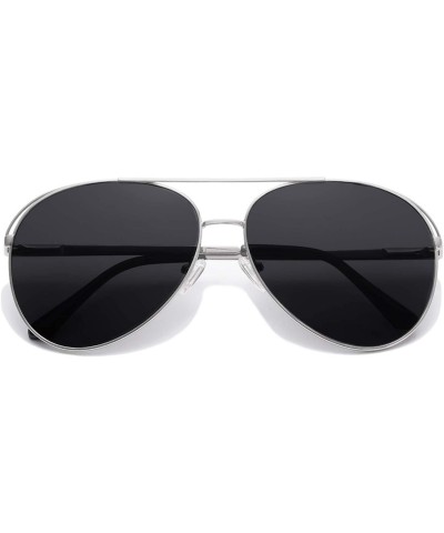 Aviator Polarized Oversized Aviator Sunglasses for Men Women Mirrored Lens MYSTYLE SJ1108 - C3 Silver Frame/Grey Lens - CX18L...