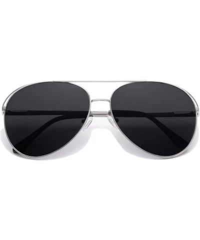 Aviator Polarized Oversized Aviator Sunglasses for Men Women Mirrored Lens MYSTYLE SJ1108 - C3 Silver Frame/Grey Lens - CX18L...