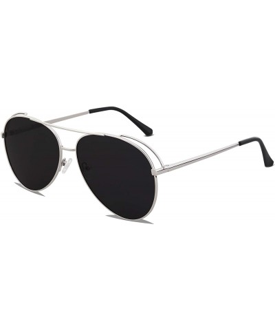 Aviator Polarized Oversized Aviator Sunglasses for Men Women Mirrored Lens MYSTYLE SJ1108 - C3 Silver Frame/Grey Lens - CX18L...