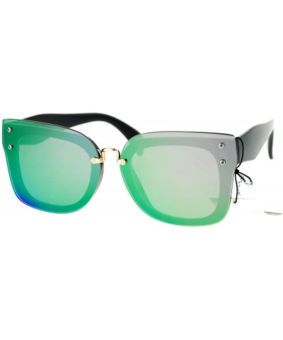 Square Rims Behind Lens Sunglasses Womens Square Designer Fashion Shades - Black (Lavender Green Mirror) - C51874W69AN $19.29