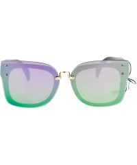 Square Rims Behind Lens Sunglasses Womens Square Designer Fashion Shades - Black (Lavender Green Mirror) - C51874W69AN $9.51
