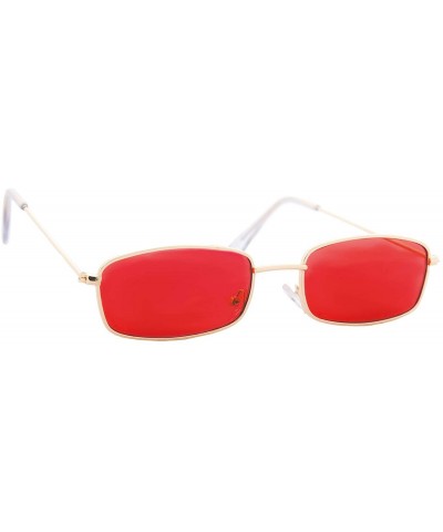 Sport Small Rectangular Sunglasses for Men Women Metal Frame Modern Stylish - Gold Metal Frame / Red Tinted Lens - CC18ST5U8I...