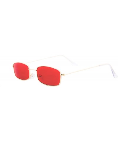 Sport Small Rectangular Sunglasses for Men Women Metal Frame Modern Stylish - Gold Metal Frame / Red Tinted Lens - CC18ST5U8I...