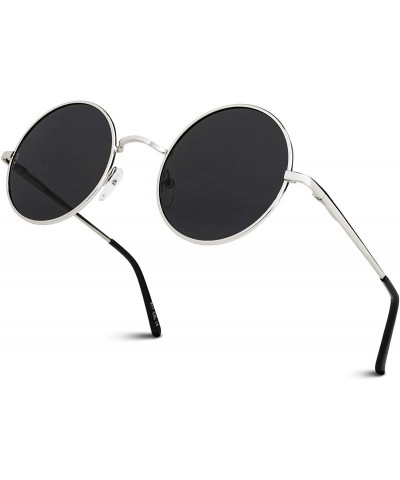 Round Retro John Lennon Sunglasses for Men Women Polarized Hippie Round Circle Sunglasses MFF7 - B 51mm Silver Grey - CJ186T3...
